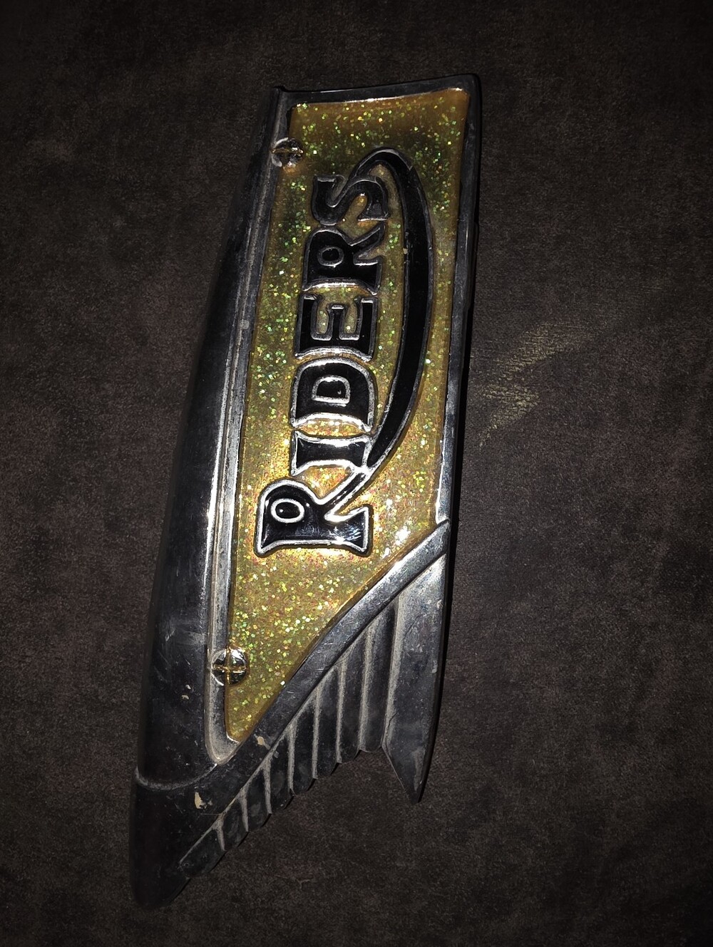 Vintage RIDERS 7" Belt Buckle Old School Glitter & Chrome Biker Car Club Collect